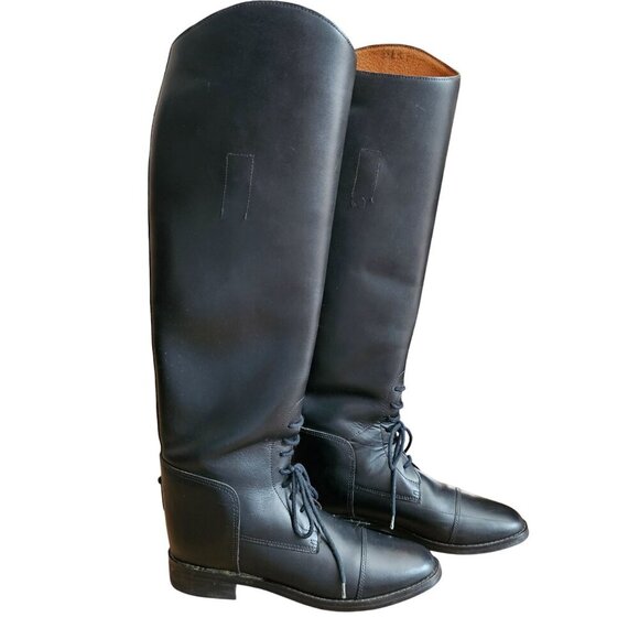 Cavalier Amazonas Black‎ Leather Equestrian Riding Boots Lace-Up Womens 6.5 - Picture 1 of 12